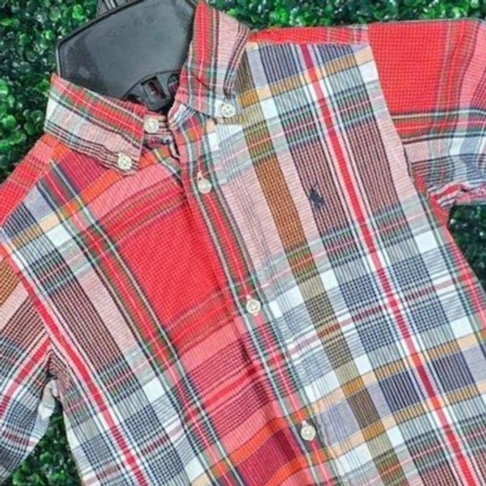 Polo Ralph Lauren Kids 3T Plaid Button Down Shirt Red Multi Long Sleeve Cotton